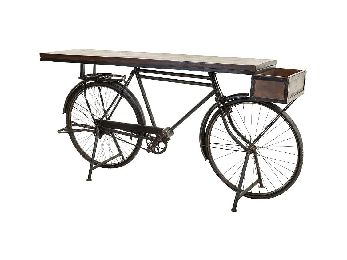 Recibidor bicicleta de madera y metal negro 198x50x90