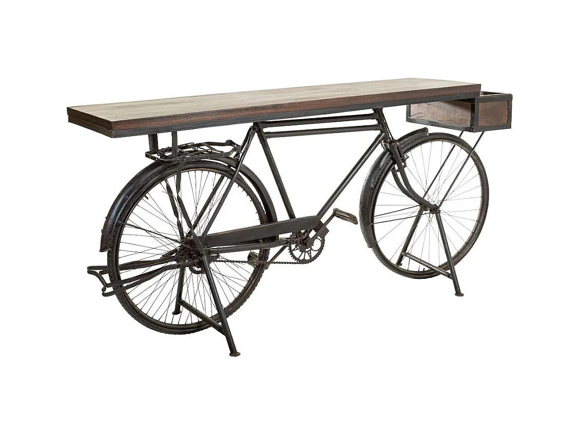 Recibidor bicicleta de madera y metal negro 198x50x90