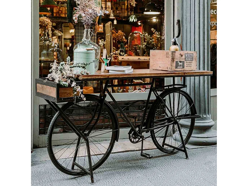 Bicicletário em madeira e metal preto 198x50x90