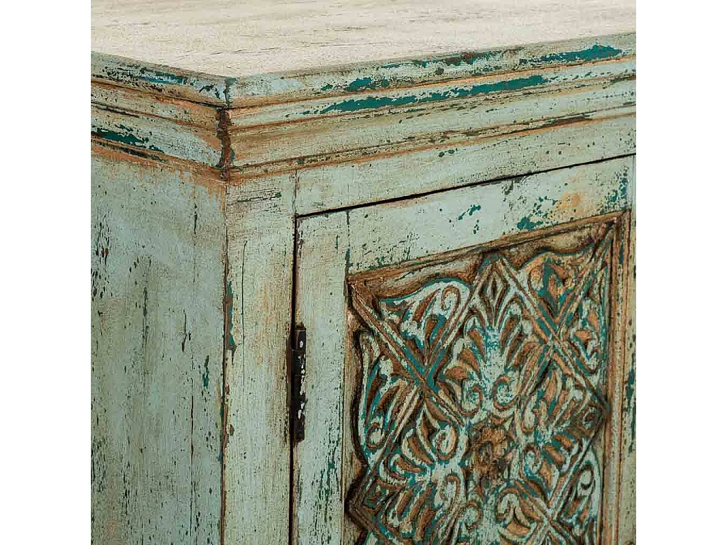 Mesa de hall de entrada em madeira artesanal azul, 90x40x90cm