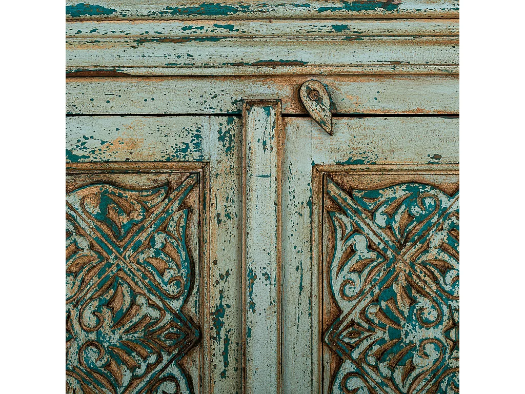 Mesa de hall de entrada em madeira artesanal azul, 90x40x90cm