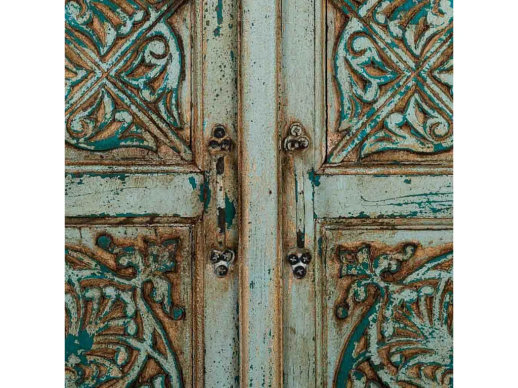 Mesa de hall de entrada em madeira artesanal azul, 90x40x90cm