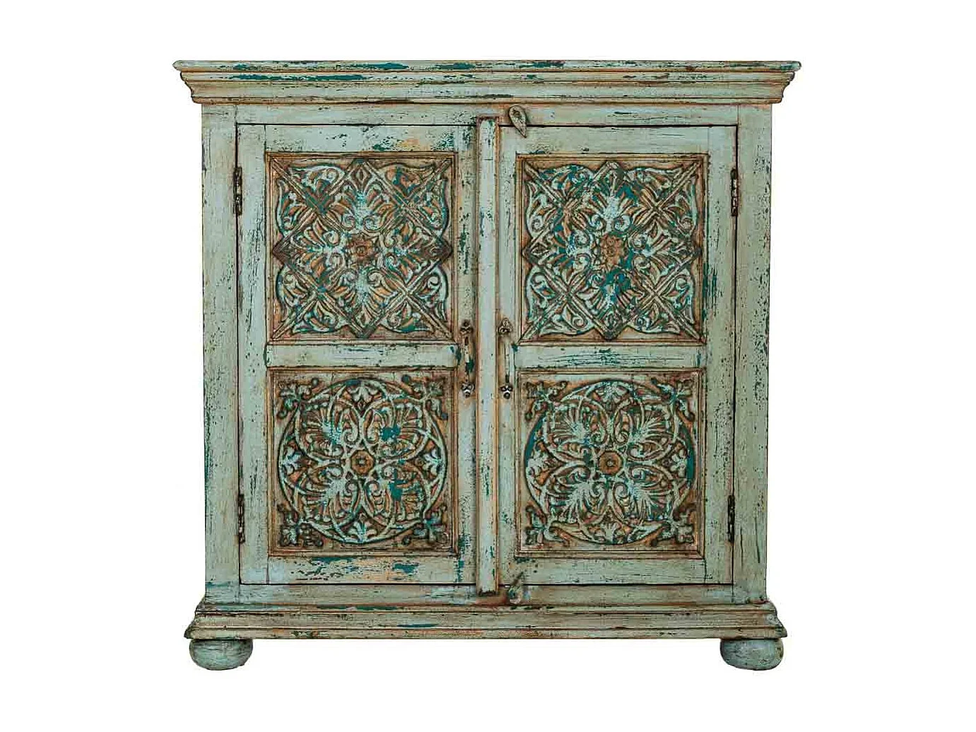 Recibidor de madera acabado artesanal azul 90x40x90h cm