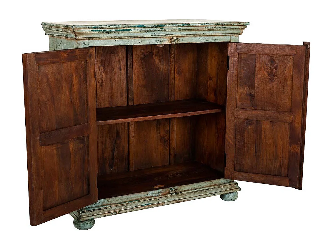 Recibidor de madera acabado artesanal azul 90x40x90h cm