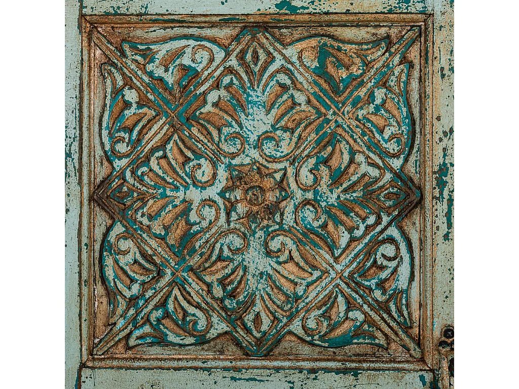 Recibidor de madera acabado artesanal azul 90x40x90h cm