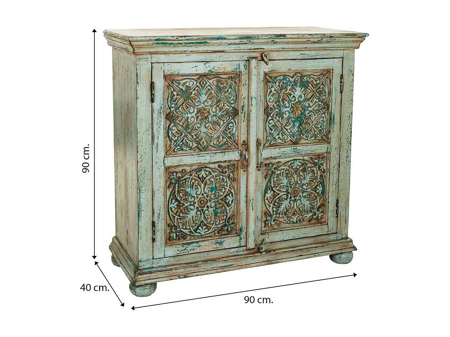 Recibidor de madera acabado artesanal azul 90x40x90h cm