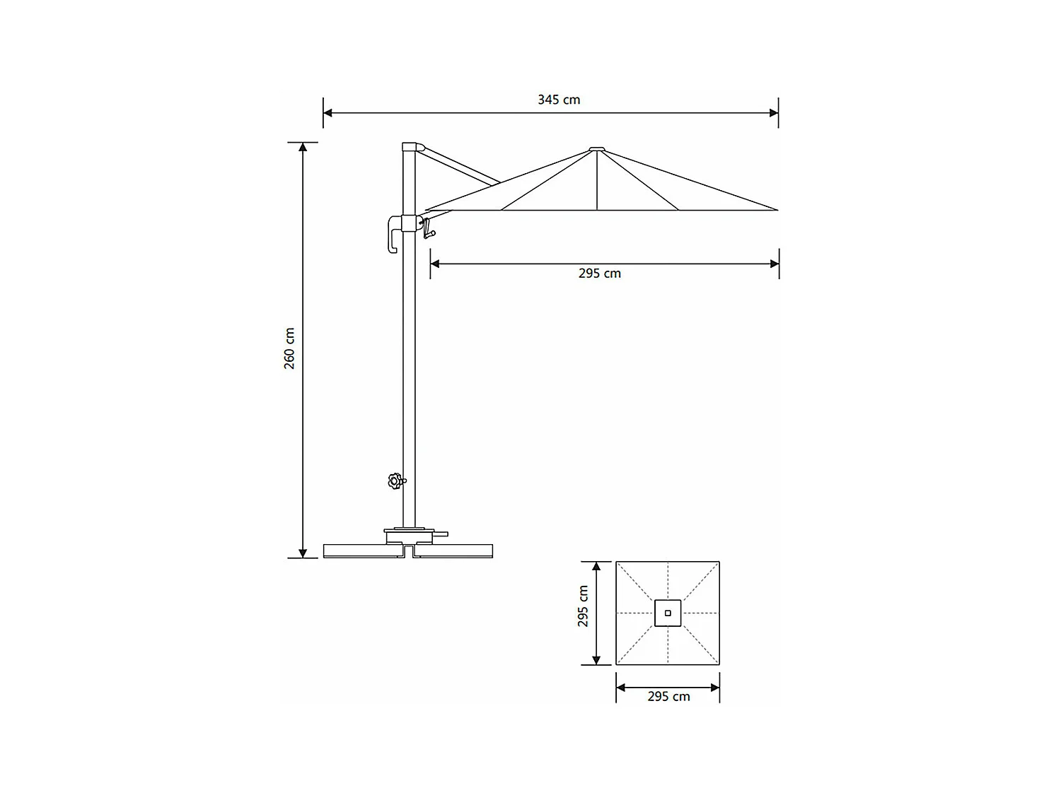Baza parasol suspendu avec pied, 295x295cm sable.