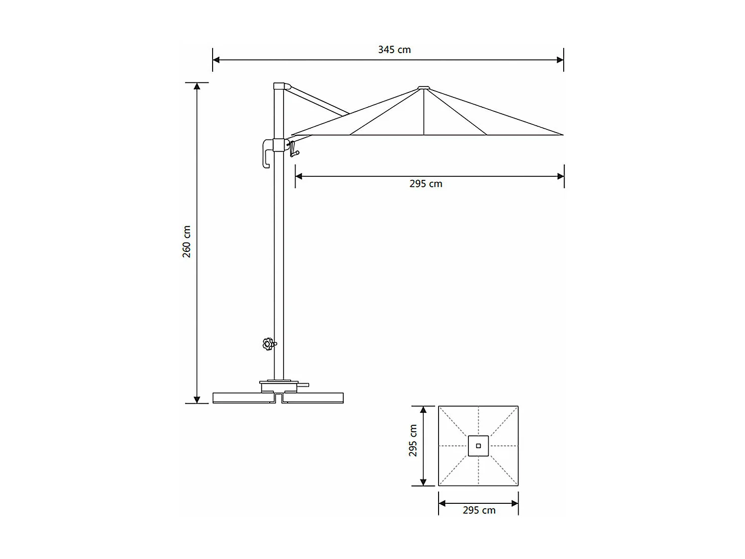 Baza parasol suspendu avec pied, 295x295cm sable.