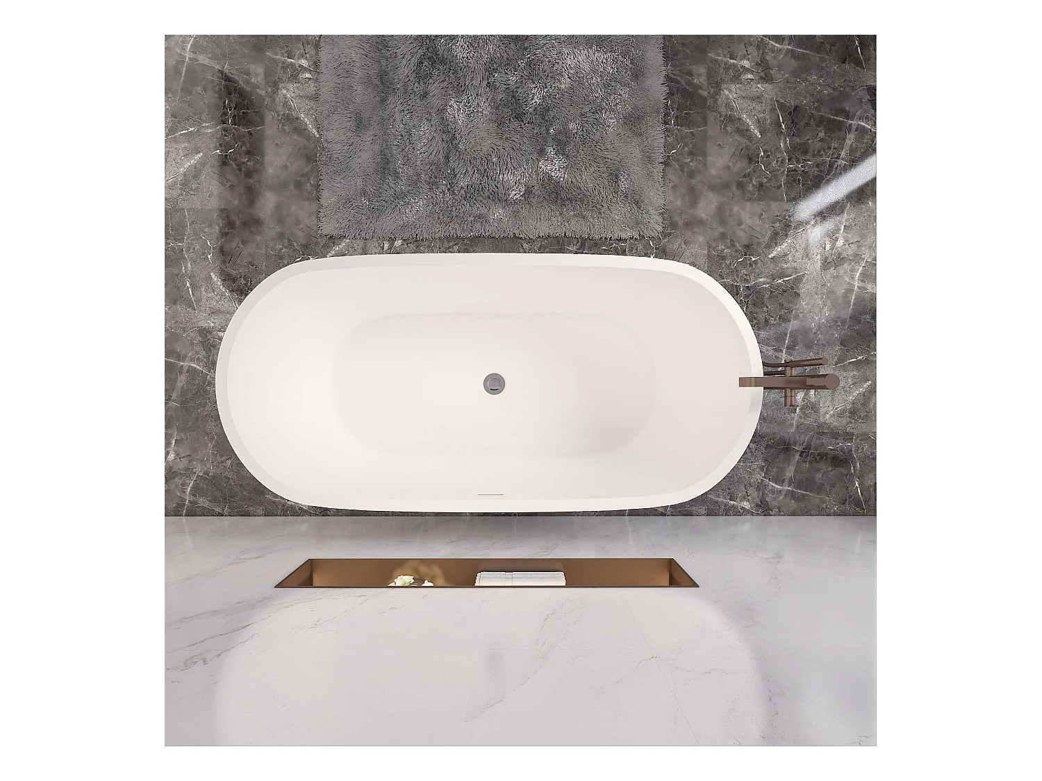 AICA L:150xB:70xH:58 cm  Vrijstaand Bad Ovaal in mat wit acryl, met overloop en afvoer