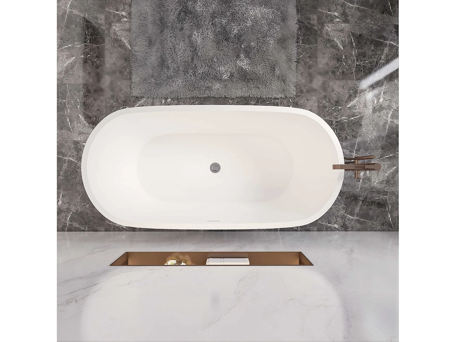 AICA L:150xB:70xH:58 cm  Vrijstaand Bad Ovaal in mat wit acryl, met overloop en afvoer