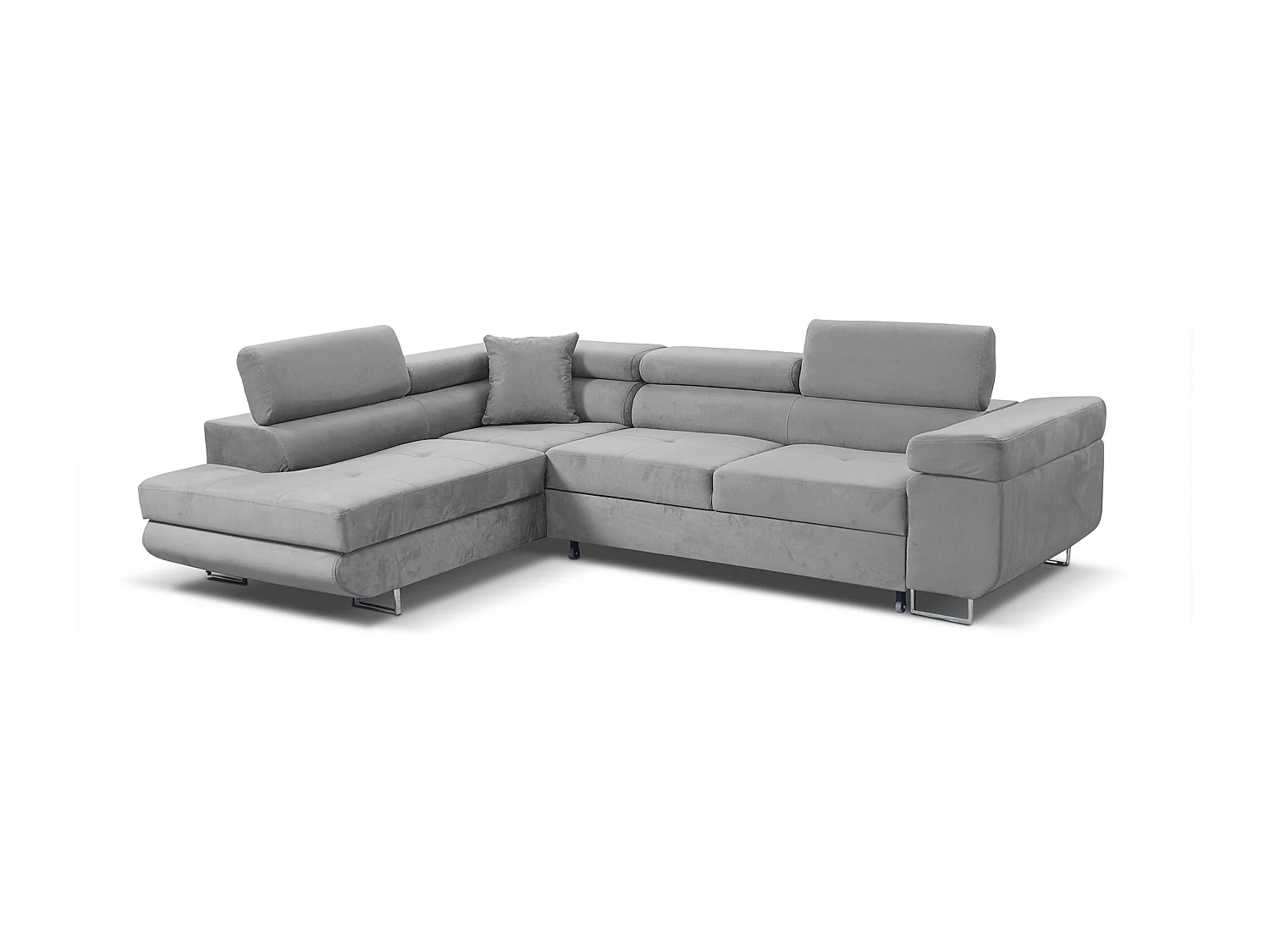 Ecksofa Marlene III L-Form mit verstellbaren Kopfstützen Schlaffunktion Bettkasten 271 x 202 cm Wohnzimmer links, hellgrau