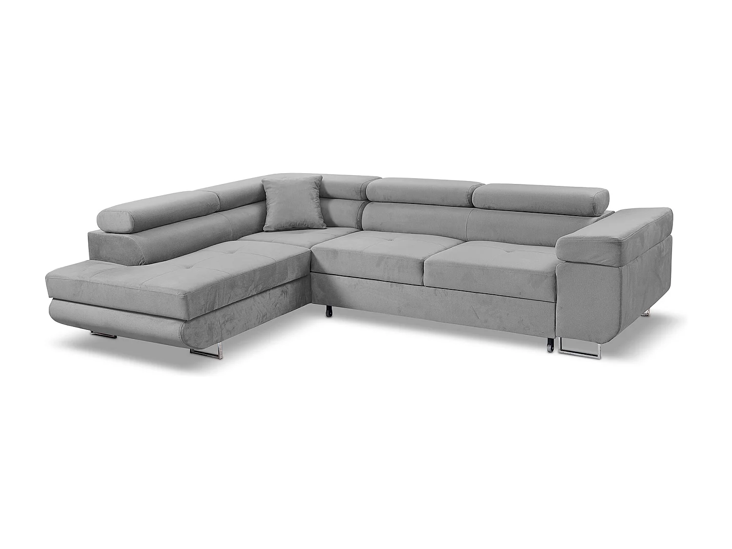 Ecksofa Marlene III L-Form mit verstellbaren Kopfstützen Schlaffunktion Bettkasten 271 x 202 cm Wohnzimmer links, hellgrau
