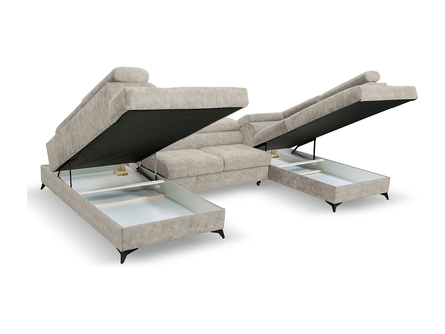 Ecksofa Palermo U-Form mit Schlaffunktion Bettkasten 345 x 202 cm Wohnzimmer Arbeitszimmer Sofa XXL, beige