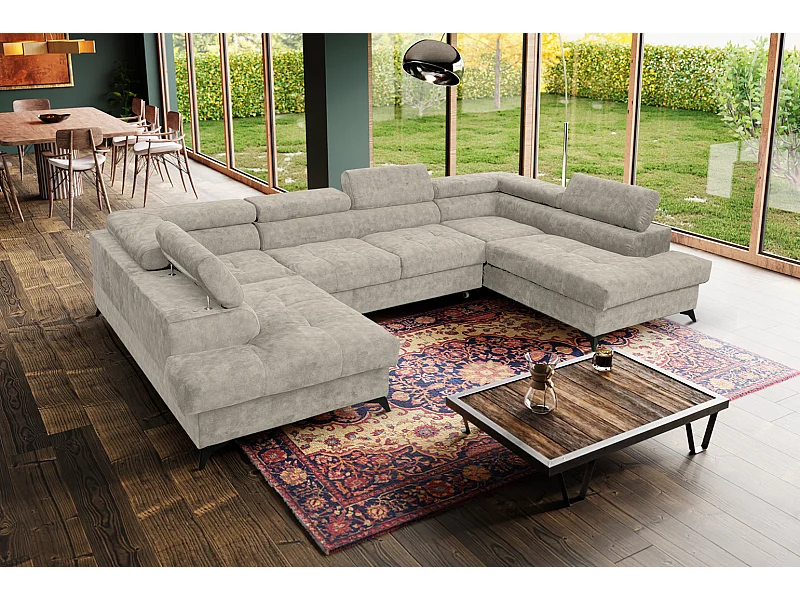 Ecksofa Palermo U-Form mit Schlaffunktion Bettkasten 345 x 202 cm Wohnzimmer Arbeitszimmer Sofa XXL, beige