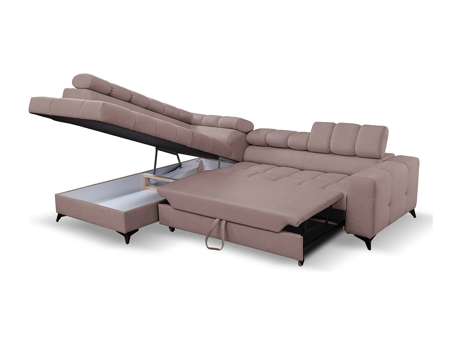 Ecksofa Andrea L-Form mit verstellbaren Kopfstützen Schlaffunktion Bettkasten 267 x 205 cm Wohnzimmer links, rosa