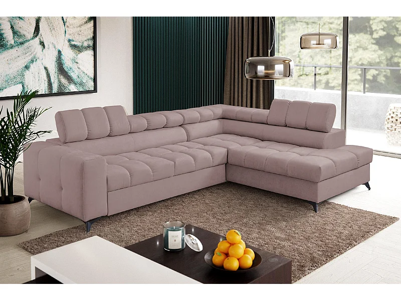 Ecksofa Andrea L-Form mit verstellbaren Kopfstützen Schlaffunktion Bettkasten 267 x 205 cm Wohnzimmer rechts, rosa