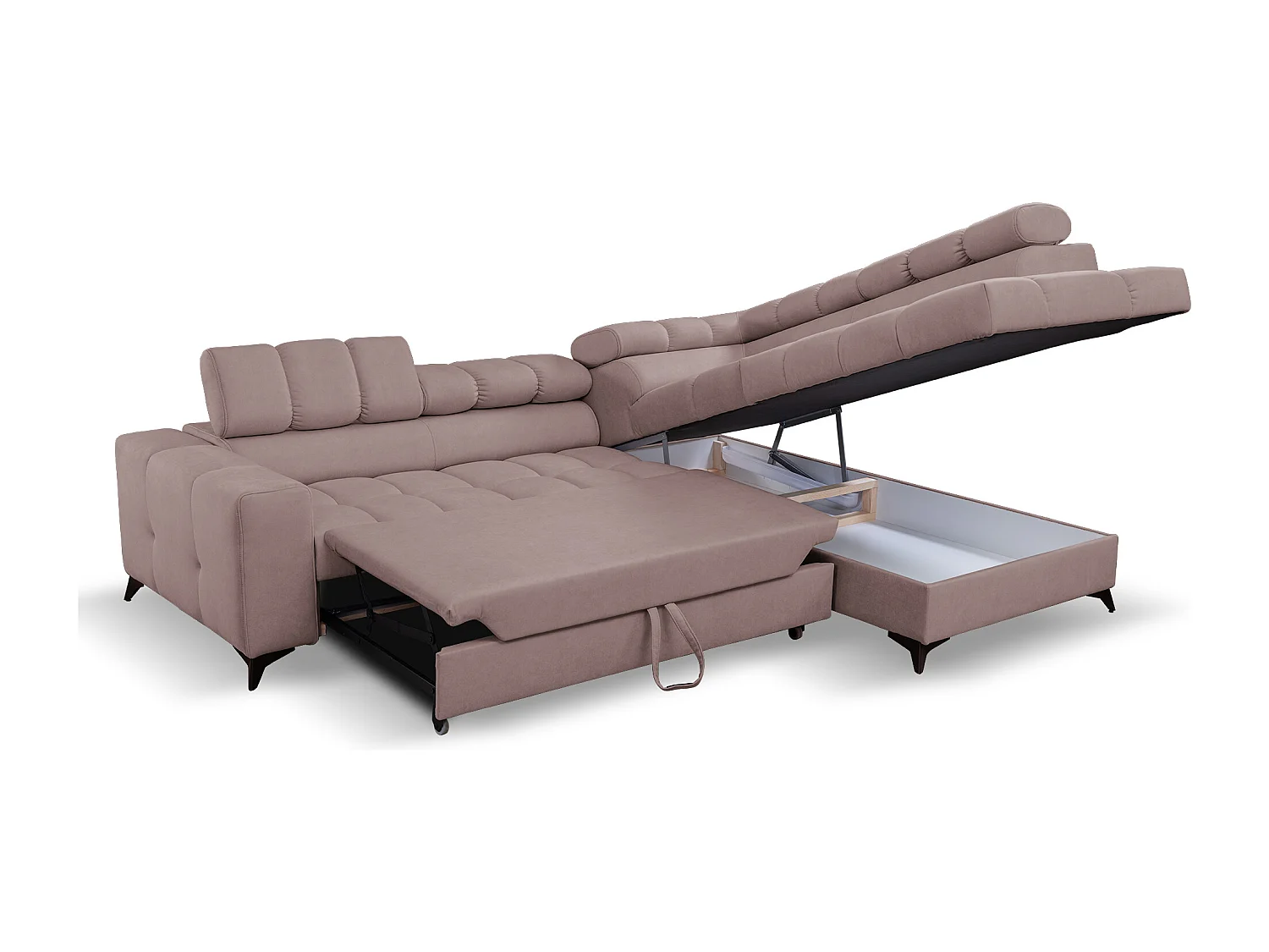 Ecksofa Andrea L-Form mit verstellbaren Kopfstützen Schlaffunktion Bettkasten 267 x 205 cm Wohnzimmer rechts, rosa