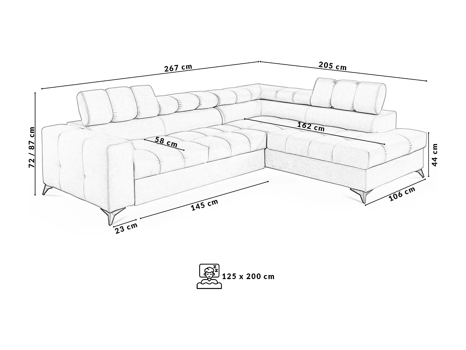 Ecksofa Andrea L-Form mit verstellbaren Kopfstützen Schlaffunktion Bettkasten 267 x 205 cm Wohnzimmer rechts, rosa