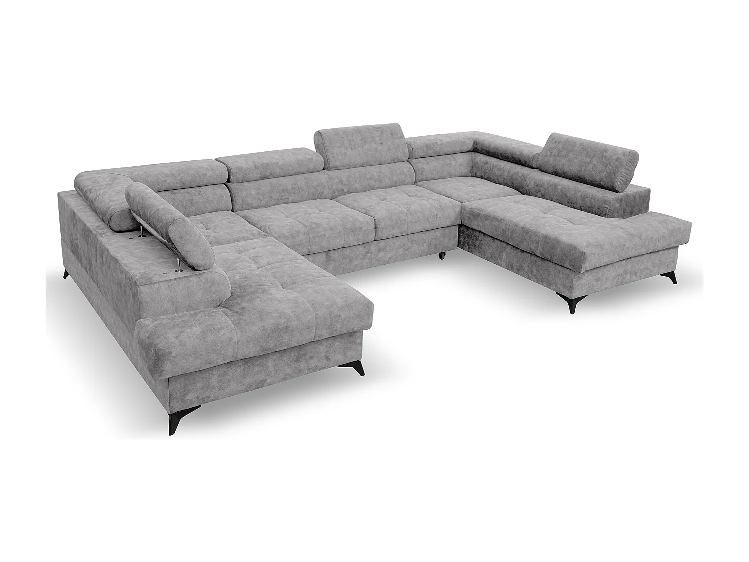 Ecksofa Palermo U-Form mit Schlaffunktion Bettkasten 345 x 202 cm Wohnzimmer Arbeitszimmer Sofa XXL, hellgrau
