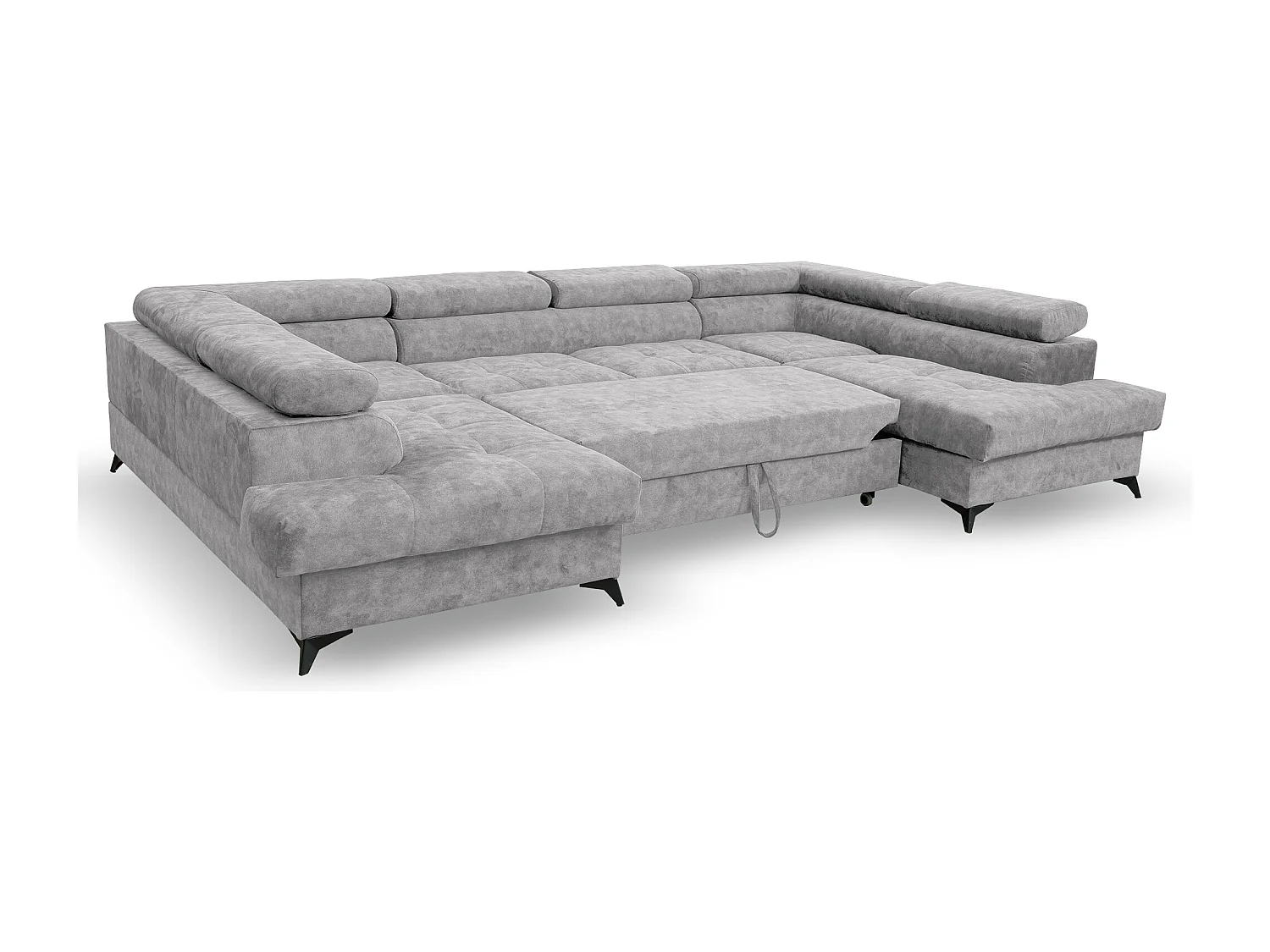Ecksofa Palermo U-Form mit Schlaffunktion Bettkasten 345 x 202 cm Wohnzimmer Arbeitszimmer Sofa XXL, hellgrau