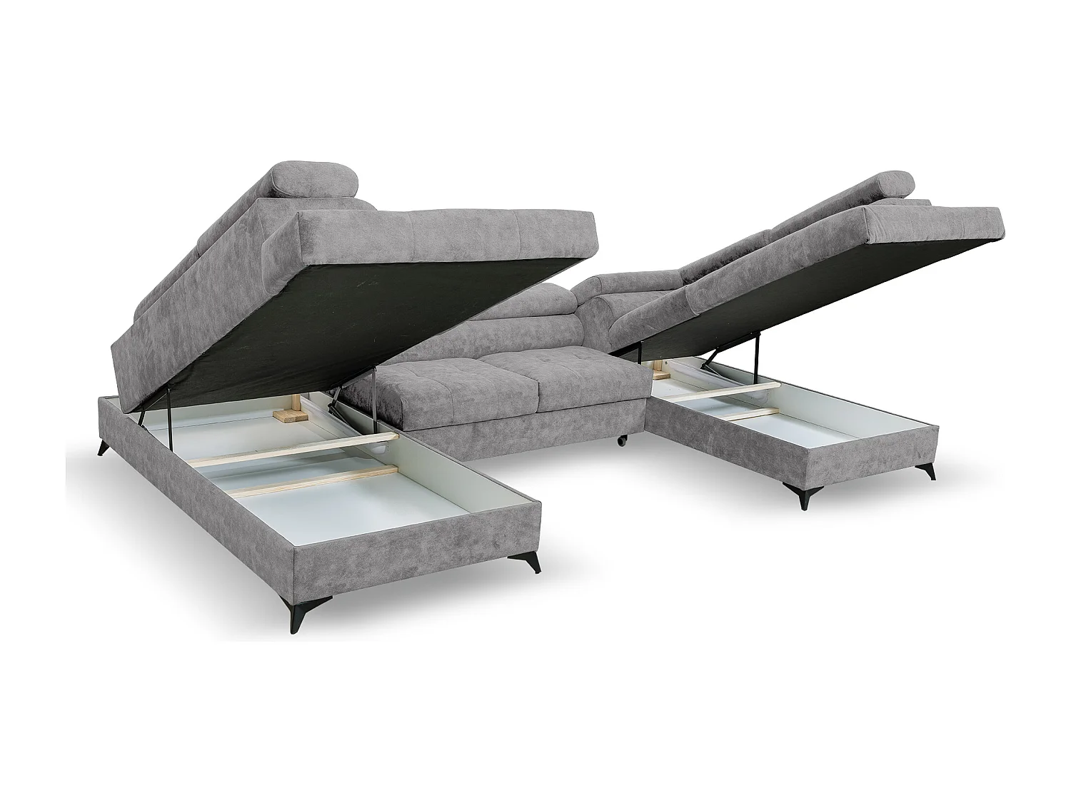 Ecksofa Palermo U-Form mit Schlaffunktion Bettkasten 345 x 202 cm Wohnzimmer Arbeitszimmer Sofa XXL, hellgrau