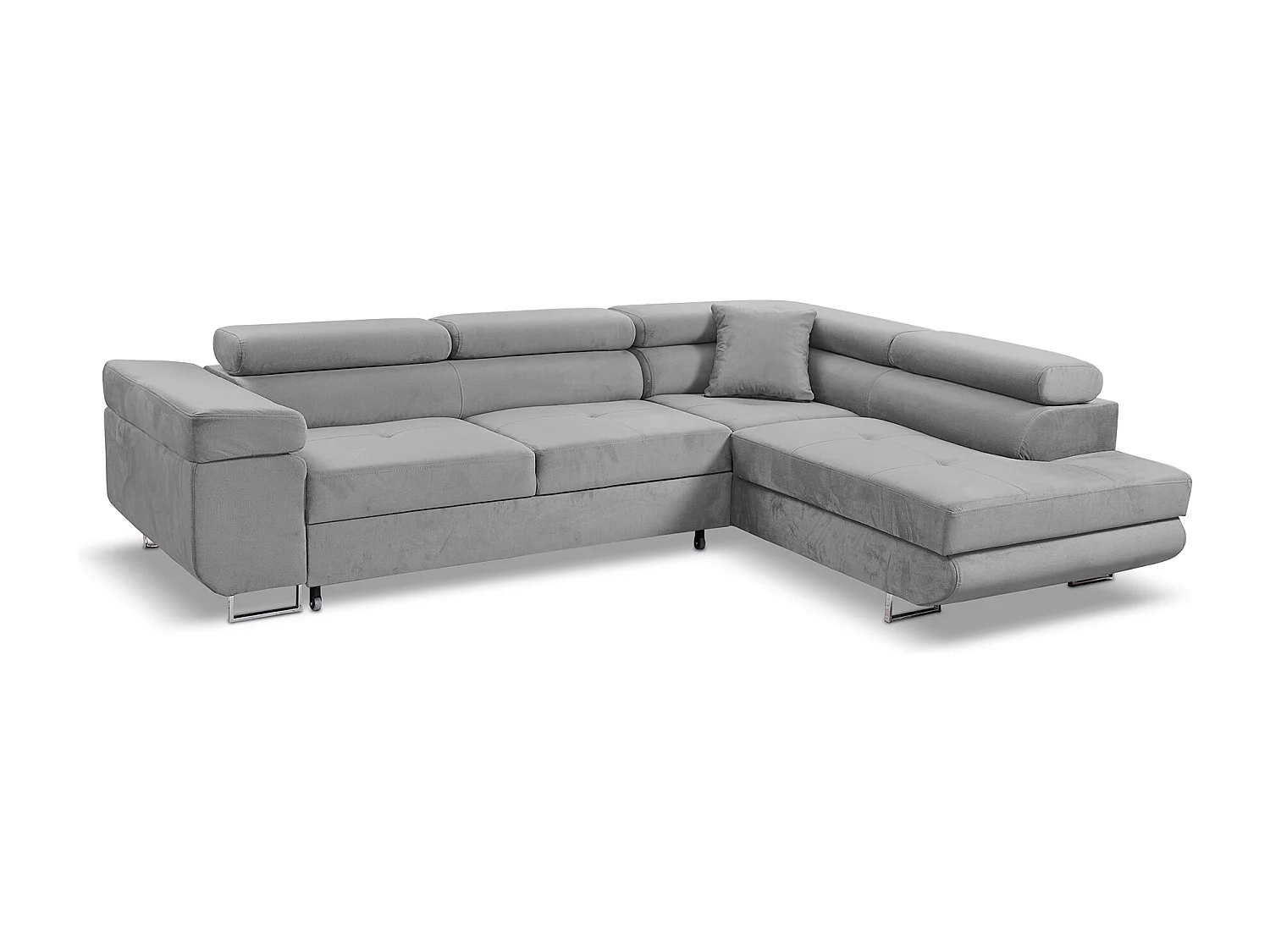 Ecksofa Marlene III L-Form mit verstellbaren Kopfstützen Schlaffunktion Bettkasten 271 x 202 cm Wohnzimmer rechts, hellgrau