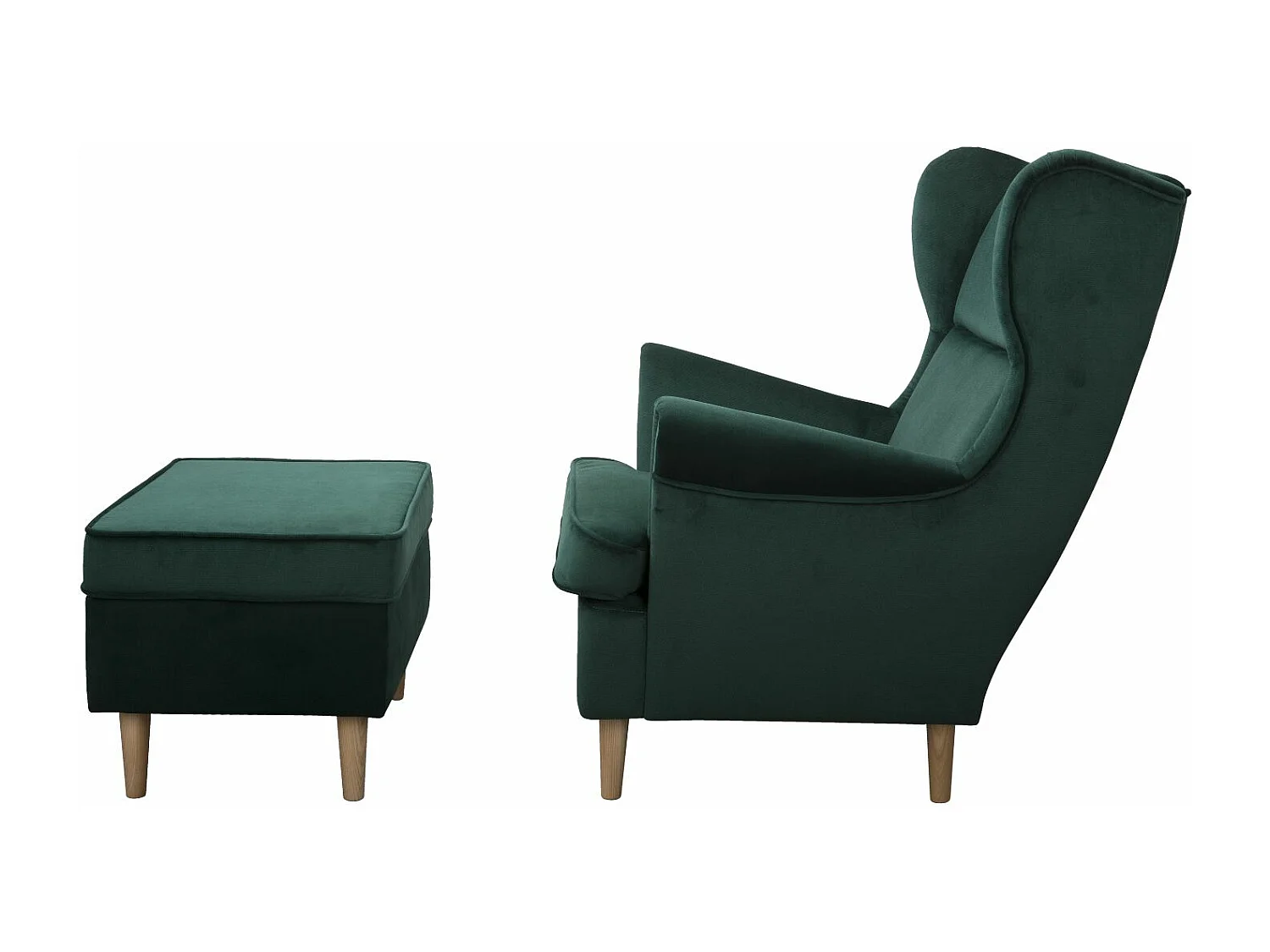 Ohrensessel Teramo mit Hocker bequemer Sessel Wohnung Relaxsessel (Kronos 19 - grün)