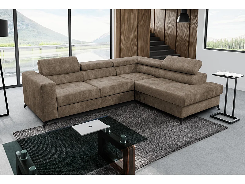 Ecksofa L Form Palermo 267 x 205 cm mit Schlaffunktion und Bettkasten Couch, Schlafsofa, Schlafcouch Sofa, Wohnzimmer, rechts, braun