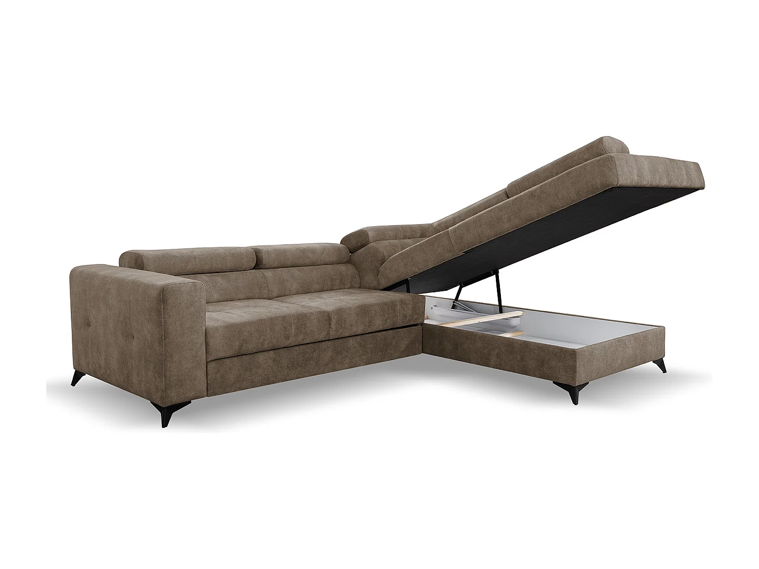 Ecksofa L Form Palermo 267 x 205 cm mit Schlaffunktion und Bettkasten Couch, Schlafsofa, Schlafcouch Sofa, Wohnzimmer, rechts, braun