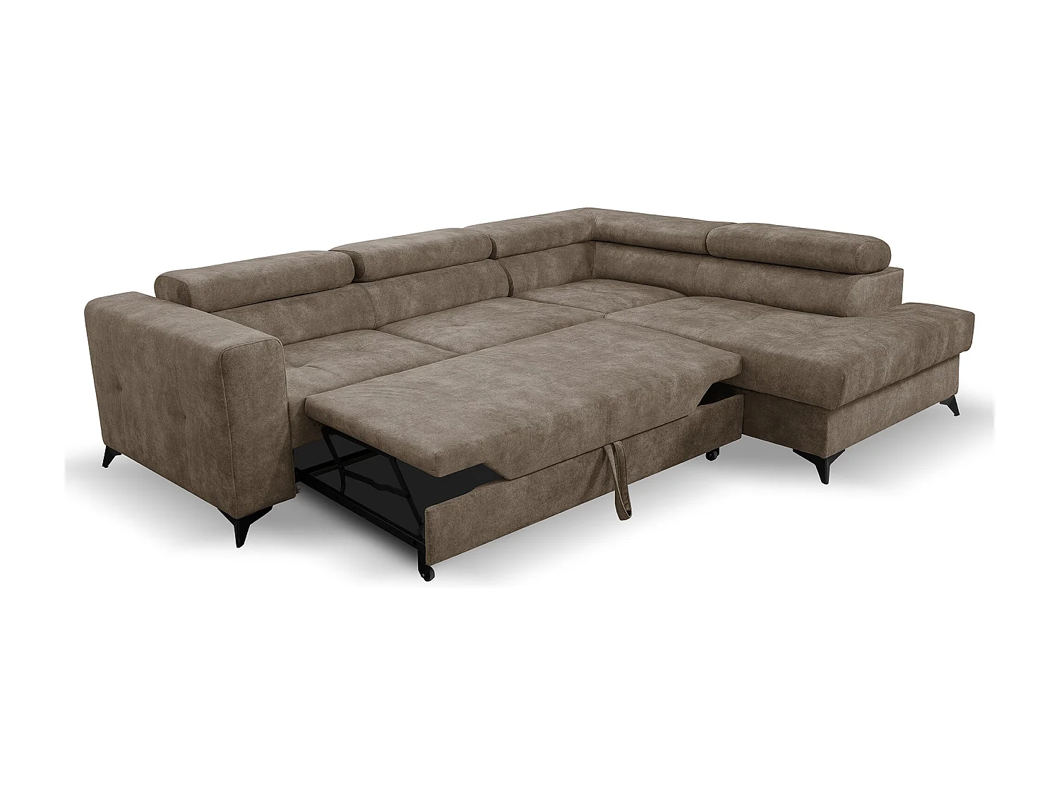 Ecksofa L Form Palermo 267 x 205 cm mit Schlaffunktion und Bettkasten Couch, Schlafsofa, Schlafcouch Sofa, Wohnzimmer, rechts, braun