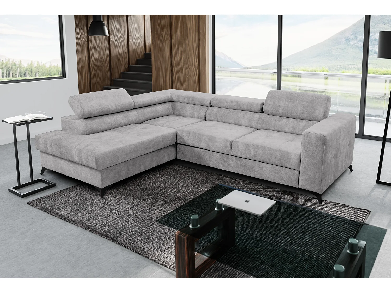 Ecksofa L Form Palermo 267 x 205 cm mit Schlaffunktion und Bettkasten Couch, Schlafsofa, Schlafcouch Sofa, Wohnzimmer, links, hellgrau