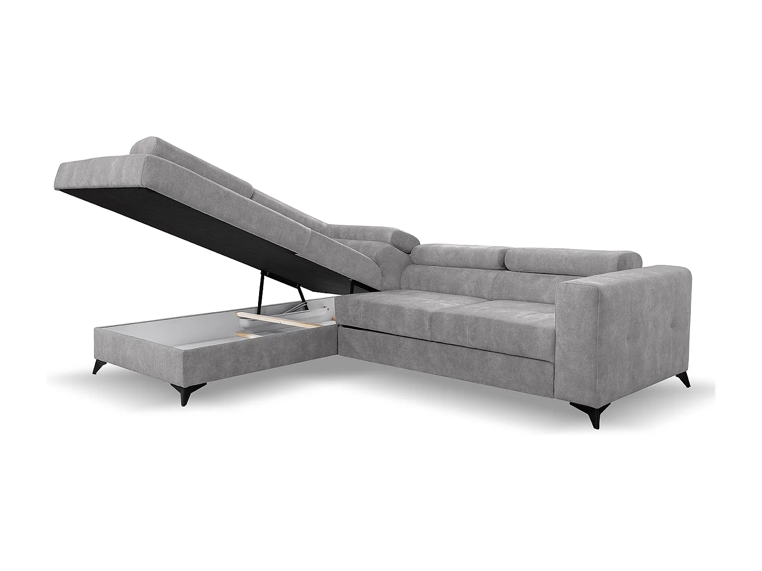 Ecksofa L Form Palermo 267 x 205 cm mit Schlaffunktion und Bettkasten Couch, Schlafsofa, Schlafcouch Sofa, Wohnzimmer, links, hellgrau