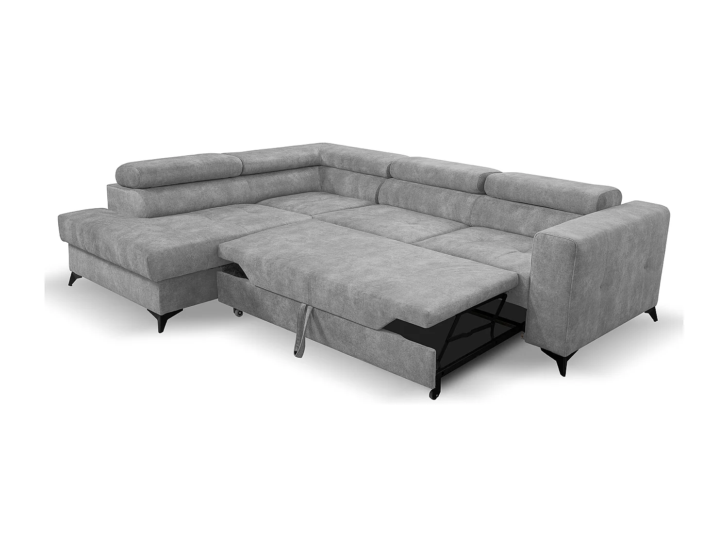 Ecksofa L Form Palermo 267 x 205 cm mit Schlaffunktion und Bettkasten Couch, Schlafsofa, Schlafcouch Sofa, Wohnzimmer, links, hellgrau