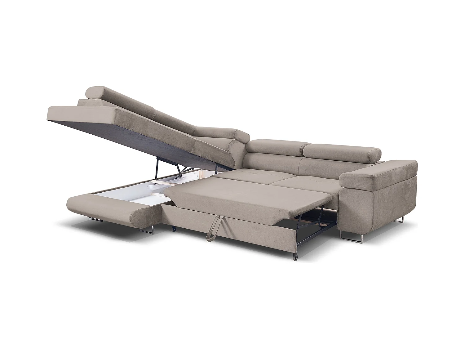 Ecksofa Marlene III L-Form mit verstellbaren Kopfstützen Schlaffunktion Bettkasten 271 x 202 cm  links, beige