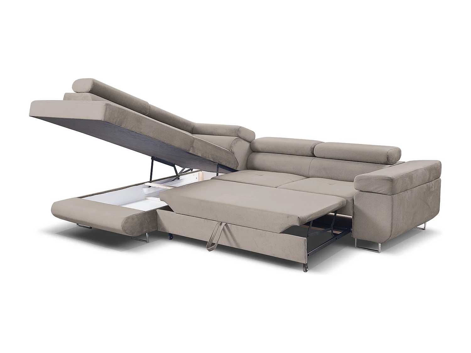 Ecksofa Marlene III L-Form mit verstellbaren Kopfstützen Schlaffunktion Bettkasten 271 x 202 cm  links, beige