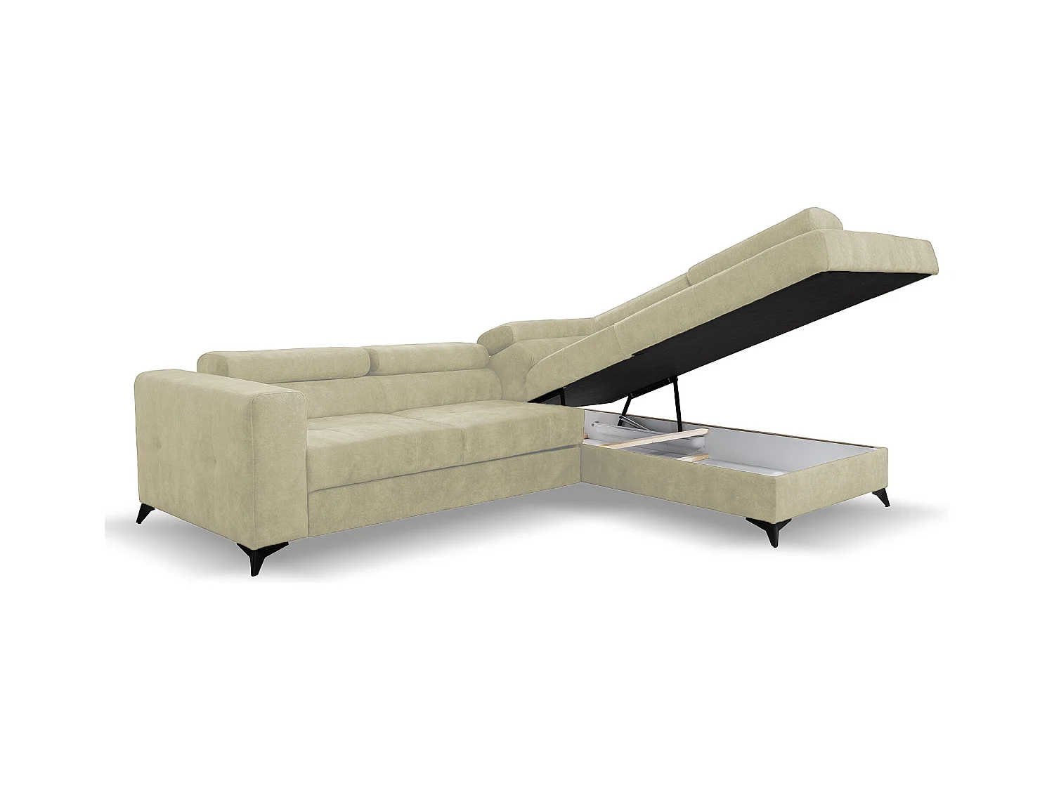 Ecksofa L Form Palermo 267 x 205 cm mit Schlaffunktion und Bettkasten Couch, Schlafsofa, Schlafcouch Sofa, Wohnzimmer, rechts, beige
