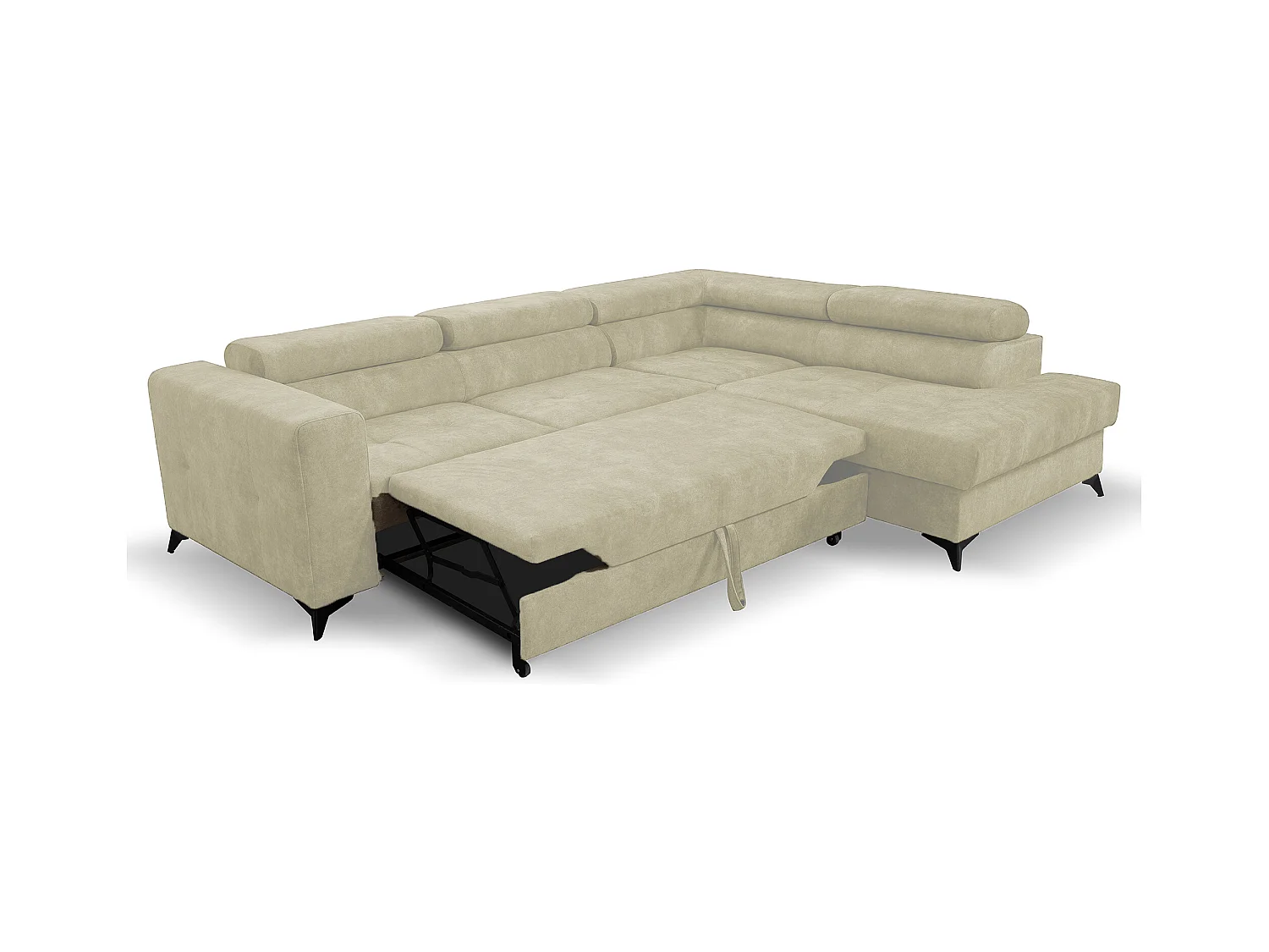 Ecksofa L Form Palermo 267 x 205 cm mit Schlaffunktion und Bettkasten Couch, Schlafsofa, Schlafcouch Sofa, Wohnzimmer, rechts, beige
