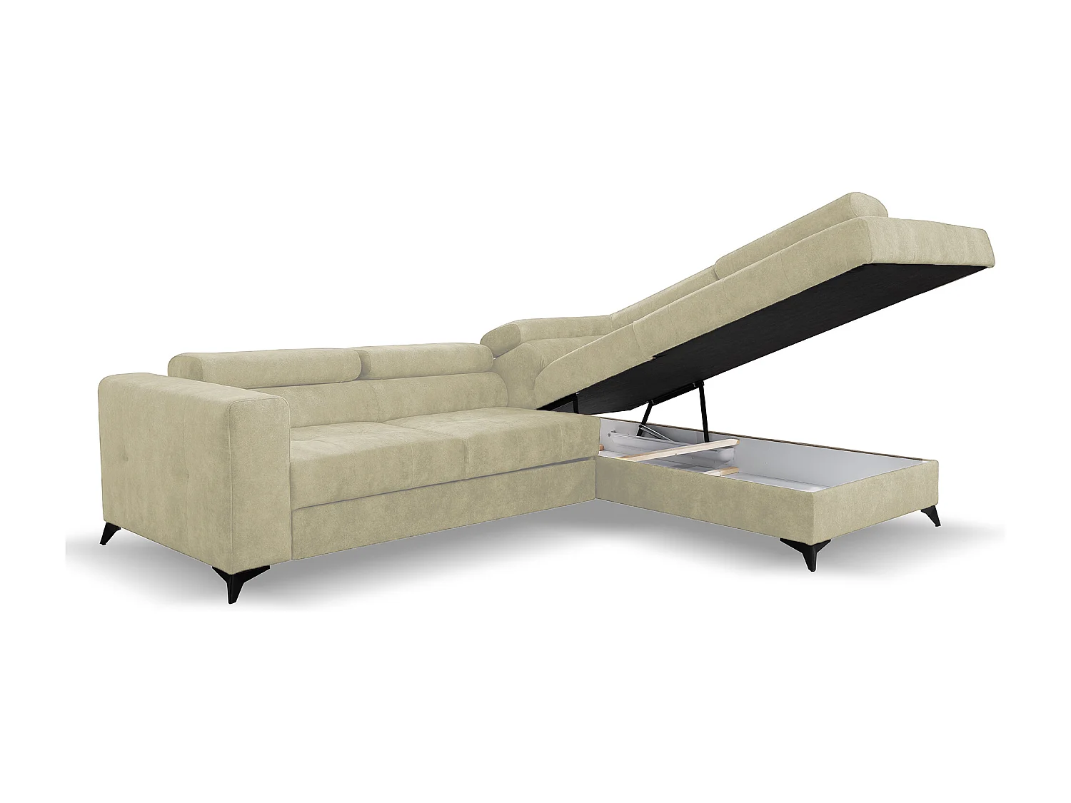 Ecksofa L Form Palermo 267 x 205 cm mit Schlaffunktion und Bettkasten Couch, Schlafsofa, Schlafcouch Sofa, Wohnzimmer, rechts, beige