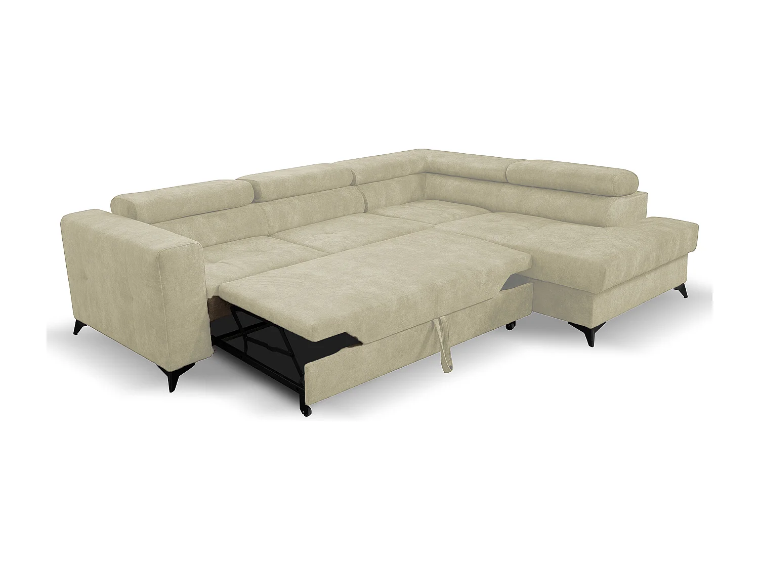 Ecksofa L Form Palermo 267 x 205 cm mit Schlaffunktion und Bettkasten Couch, Schlafsofa, Schlafcouch Sofa, Wohnzimmer, rechts, beige