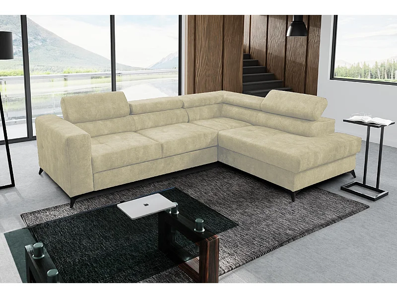 Ecksofa L Form Palermo 267 x 205 cm mit Schlaffunktion und Bettkasten Couch, Schlafsofa, Schlafcouch Sofa, Wohnzimmer, rechts, beige