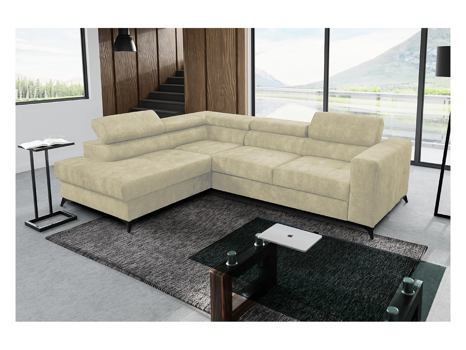 Ecksofa Palermo L-Form links mit Schlaffunktion Bettkasten 267 cm  (Farbe: Sally 01 - beige)