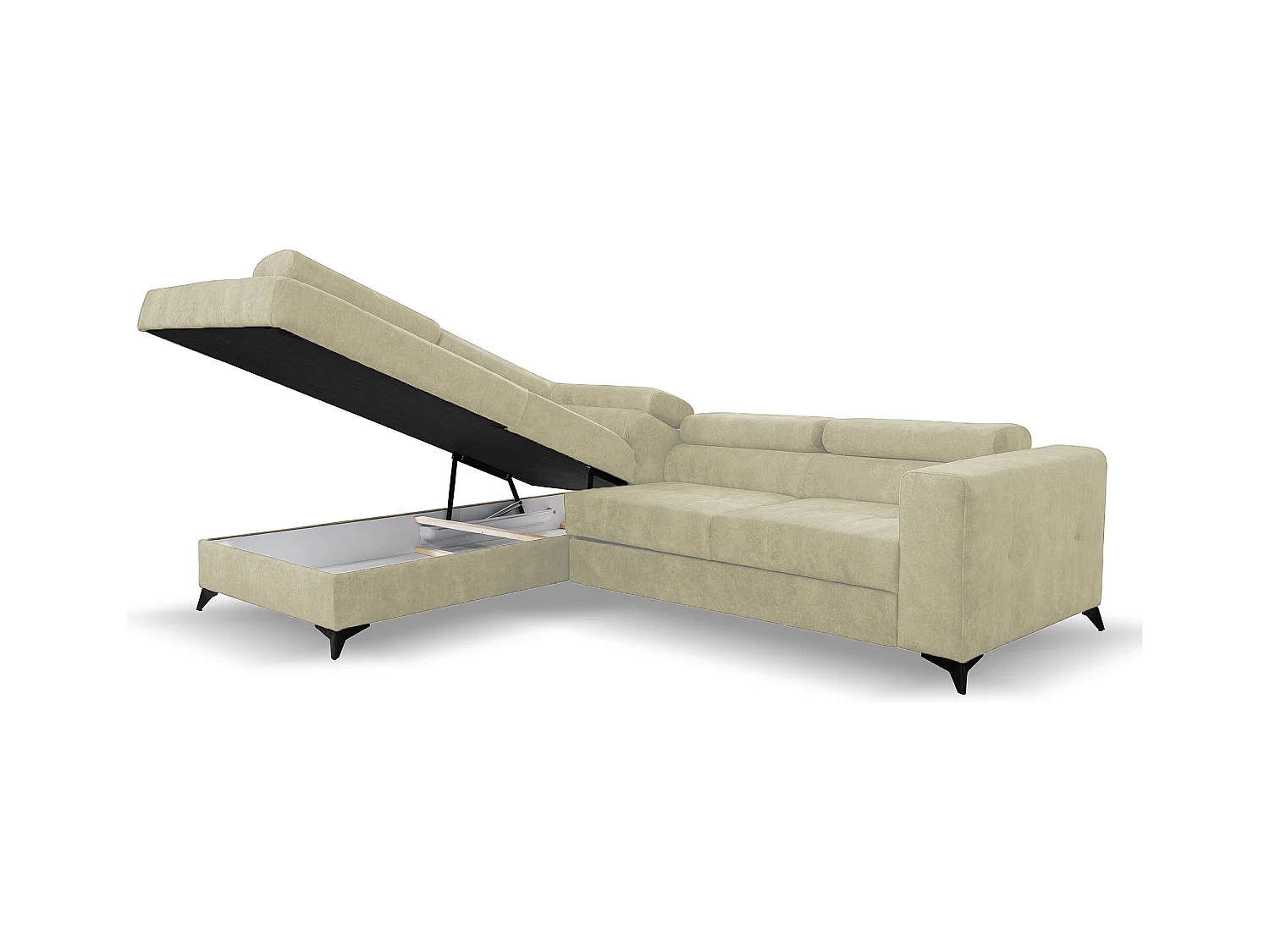 Ecksofa Palermo L-Form links mit Schlaffunktion Bettkasten 267 cm  (Farbe: Sally 01 - beige)