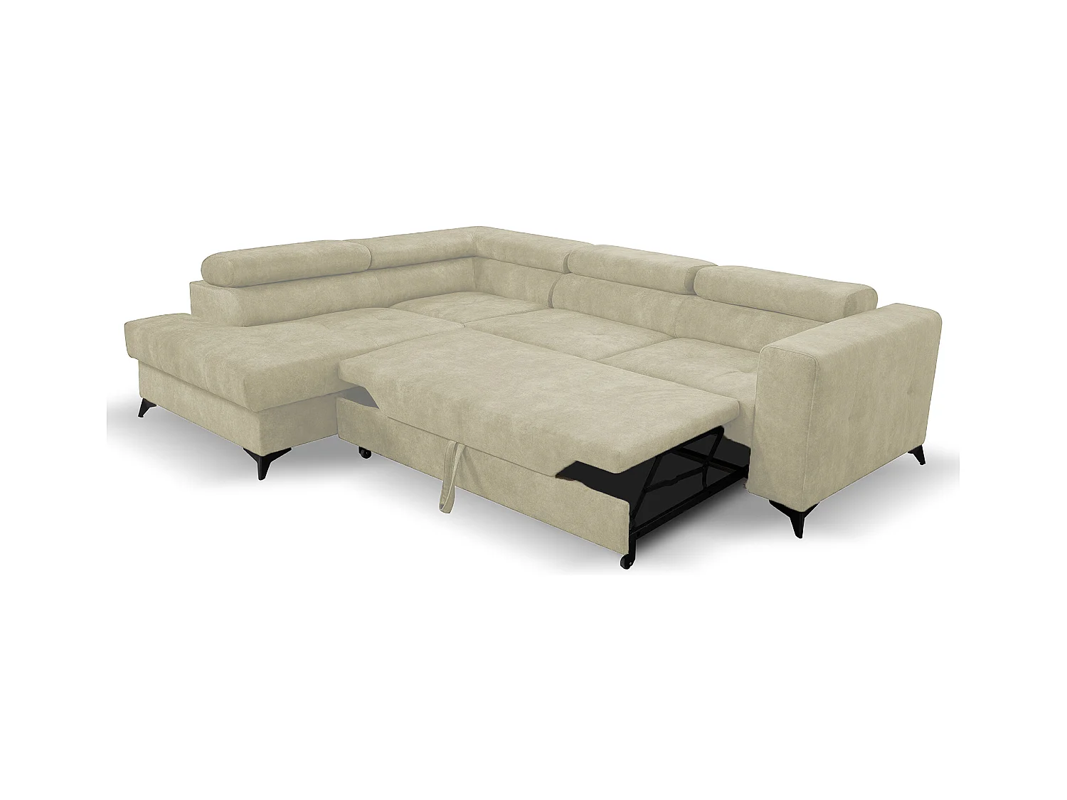 Ecksofa Palermo L-Form links mit Schlaffunktion Bettkasten 267 cm  (Farbe: Sally 01 - beige)