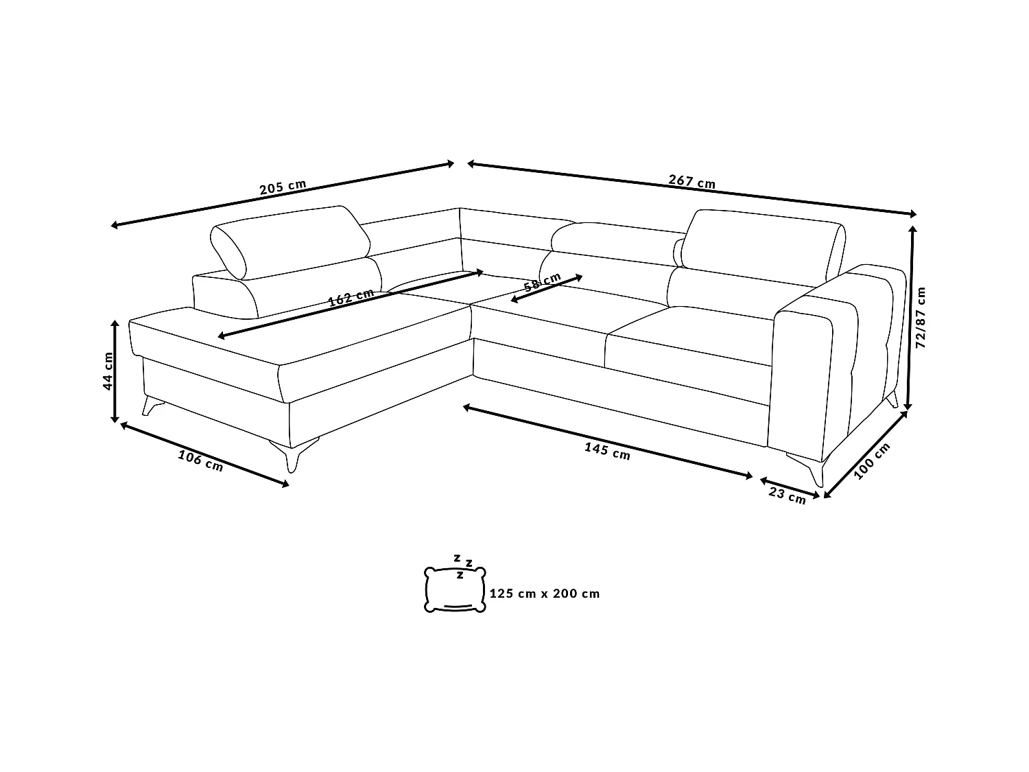 Ecksofa Palermo L-Form links mit Schlaffunktion Bettkasten 267 cm  (Farbe: Sally 01 - beige)