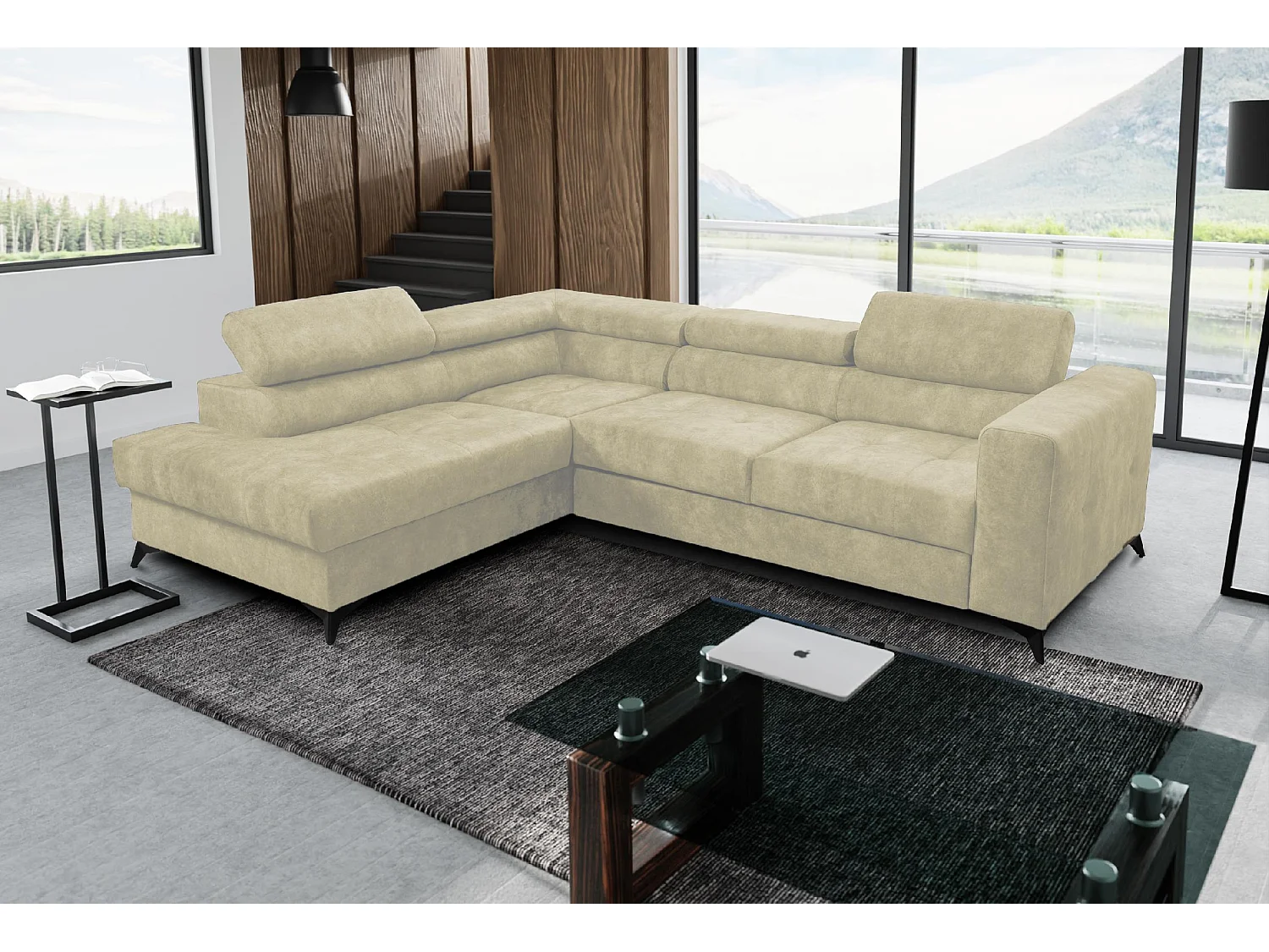 Ecksofa Palermo L-Form links mit Schlaffunktion Bettkasten 267 cm  (Farbe: Sally 01 - beige)