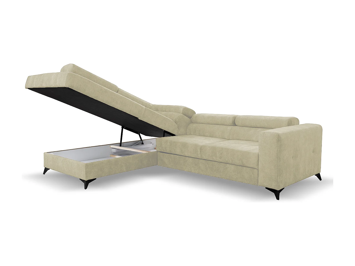 Ecksofa Palermo L-Form links mit Schlaffunktion Bettkasten 267 cm  (Farbe: Sally 01 - beige)