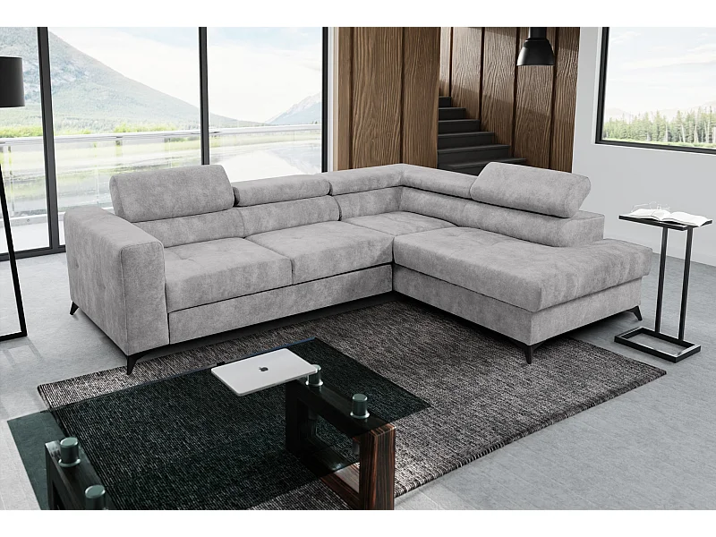 Ecksofa L Form Palermo 267 x 205 cm mit Schlaffunktion und Bettkasten Couch, Schlafsofa, Schlafcouch Sofa, Wohnzimmer,  rechts, hellgrau