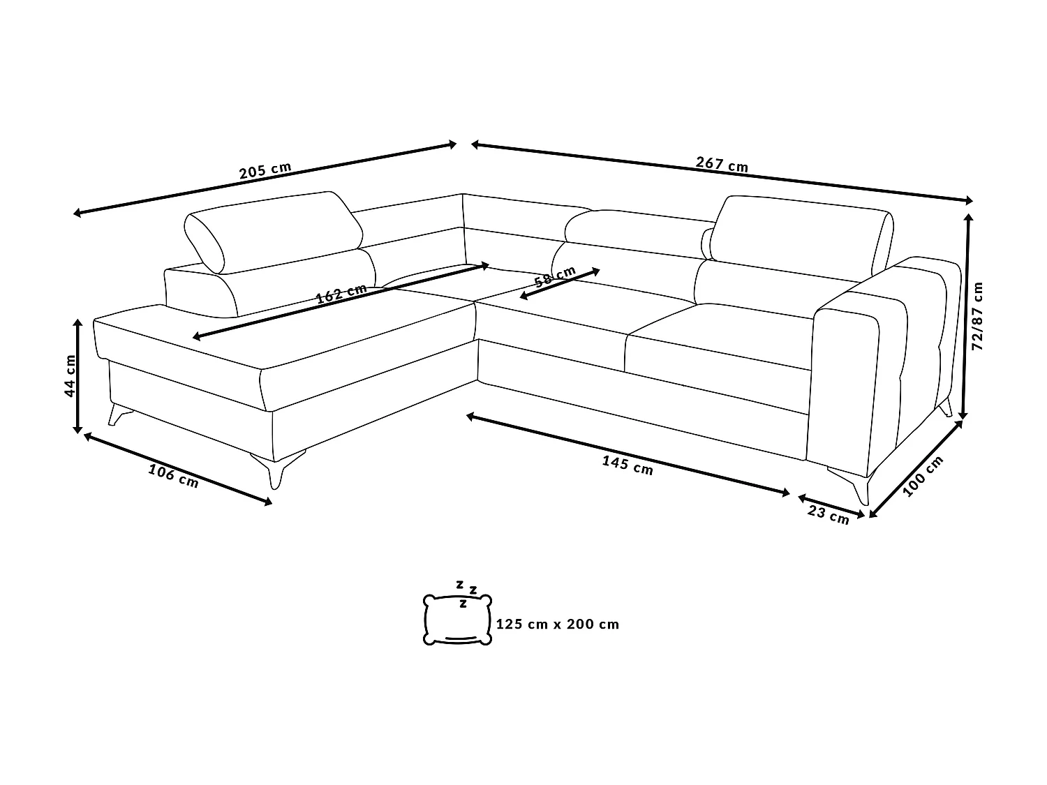 Ecksofa L Form Palermo 267 x 205 cm mit Schlaffunktion und Bettkasten Couch, Schlafsofa, Schlafcouch Sofa, Wohnzimmer,  rechts, hellgrau
