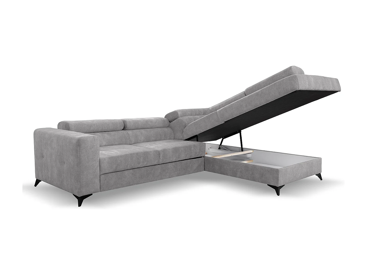 Ecksofa L Form Palermo 267 x 205 cm mit Schlaffunktion und Bettkasten Couch, Schlafsofa, Schlafcouch Sofa, Wohnzimmer,  rechts, hellgrau