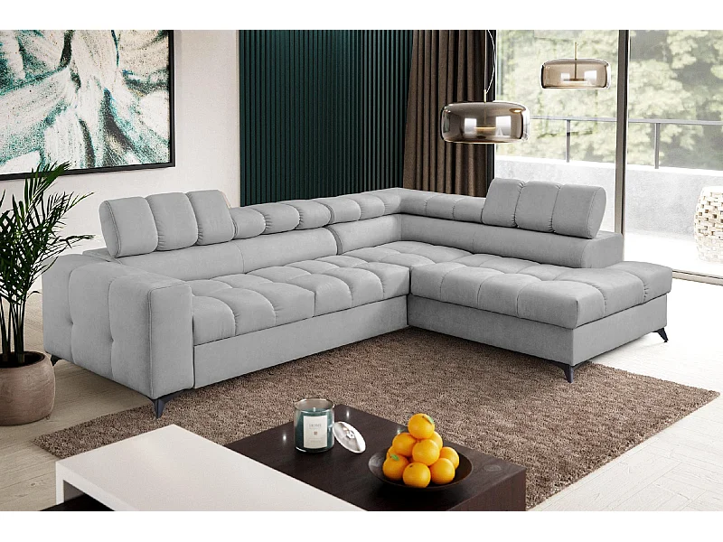 Ecksofa Andrea L-Form mit verstellbaren Kopfstützen Schlaffunktion Bettkasten 267 x 205 cm Wohnzimmer rechts, hellgrau